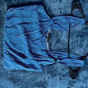 Kendall & Kylie Cropped Tank Top Blue White Floral Zip Side Size S